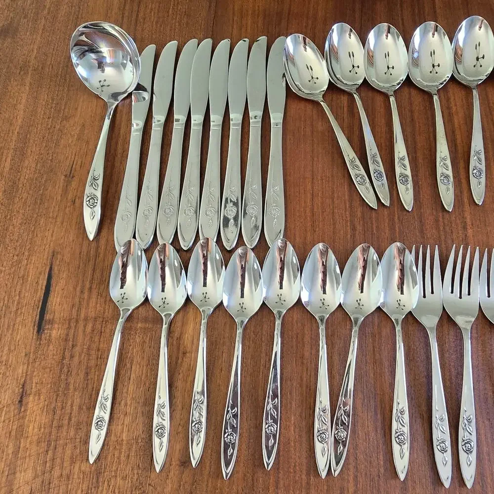 Oneida Community Stainless My Rose Pattern Flatware 40 Pc 1960s Mid Century Mod